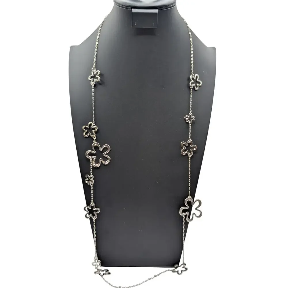 Lia Sophia 'Blossom' Silver Tone  Flower Cut Out Station Long Chain Necklace - Picture 6 of 6